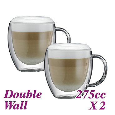 HG001 Double Wall Glass w/ handle -Twin Packs (HG2340)