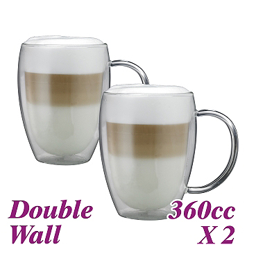 HG002 Double Wall Glass w/ handle -Twin Packs (HG2341)