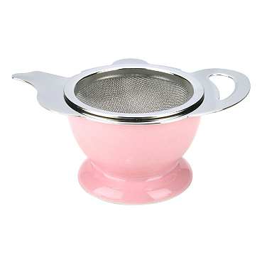 Teapot Shaped S.S. Strainer w/stand - Pink (HG2818P)